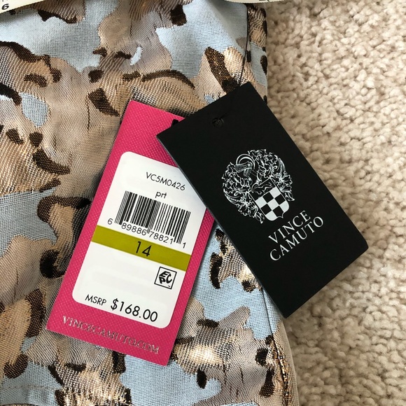 Vince Camuto Jacquard Fit Flare Blue Gold Dress - Picture 4 of 8